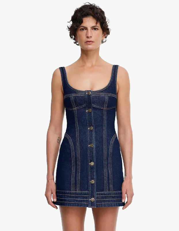 Valleybrook Mini Dress - Dark Indigo Stylish Sweetheart Neck Mini Dress