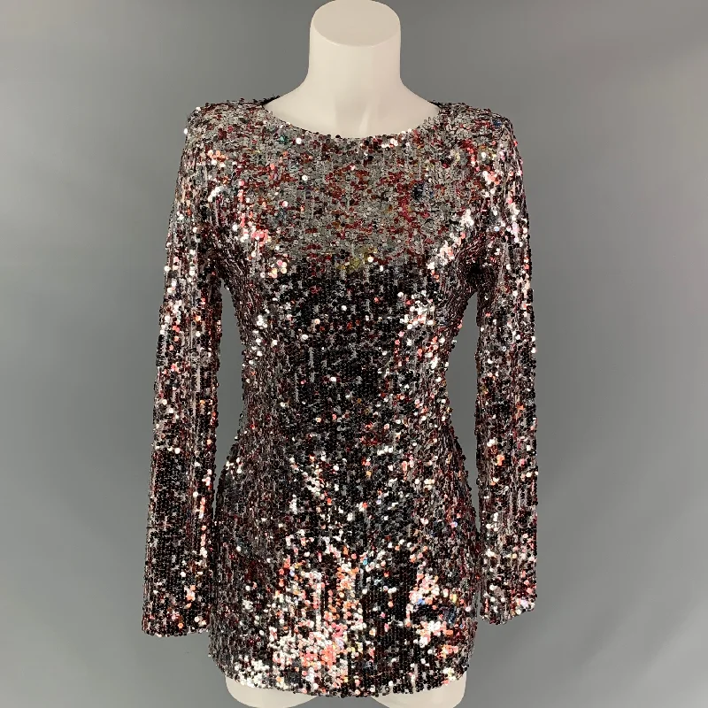 BADGLEY MISCHKA by Mark and James Size M Silver & Burgundy Sequined Mini Dress Elegant Vintage Mini Dress