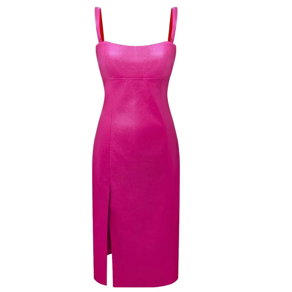 Barbie Leather Midi Dress In Fuchsia Pink Fashionable Pencil Midi Dress