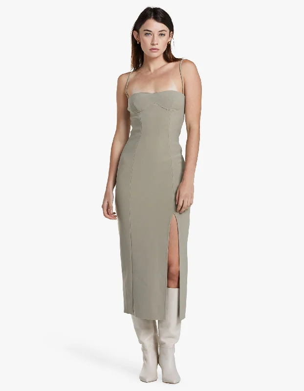 Marisol Midi Dress - Silver Sage Stylish Vintage Midi Dress