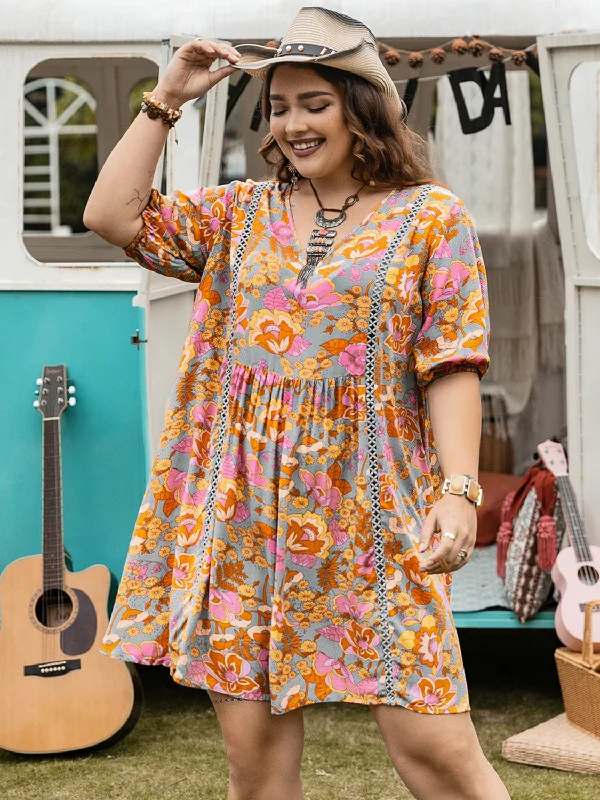 Blue Zone Planet | Plus Size Ruched Printed Half Sleeve Mini Dress Elegant Lace Mini Dress Blue Zone Planet | Plus Size Ruched Printed Half Sleeve Mini Dress Elegant Lace Mini Dress