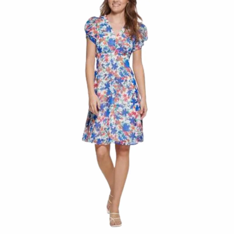 CALVIN KLEIN - Chiffon MIDI MIDI Dress Chic Floral Print Midi Dress