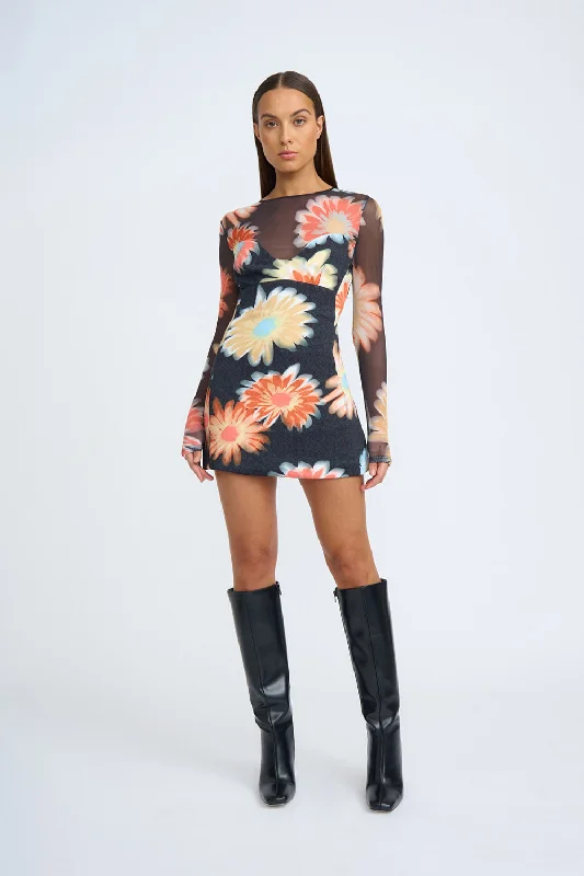 Davina Daisy Mini Dress | Final Sale - Black Orange Multi Casual Mini Dress with Pockets