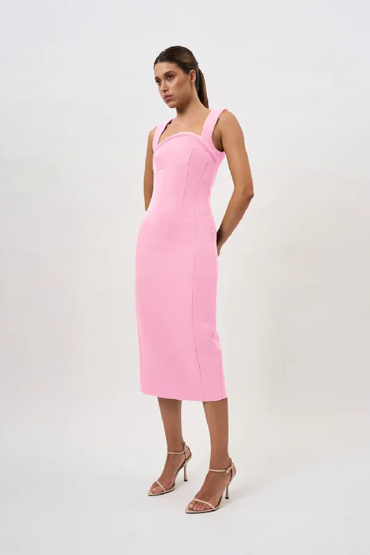 Elara Curve Structure Midi Dress | Final Sale - Pink Cozy Spaghetti Strap Midi Dress