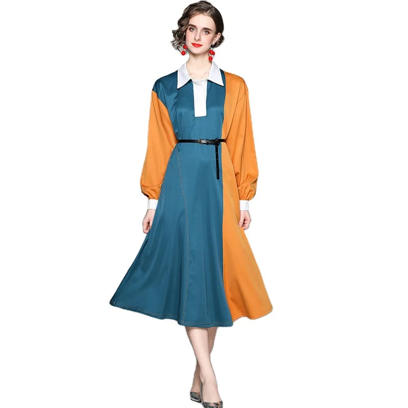 Elegant Color Block Sailor Collar Midi Dress Stylish Vintage Midi Dress