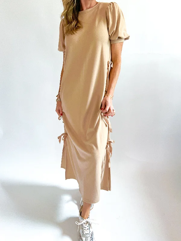 Side Bow Closure Midi Dress Comfortable Deep V Midi Dress