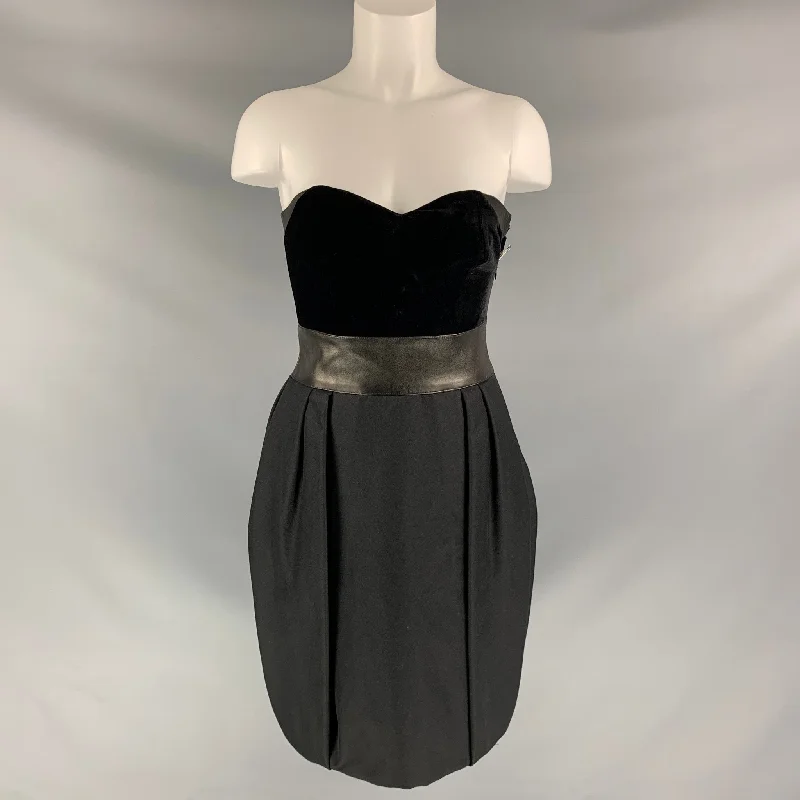 GIVENCHY Size 4 Black Wool / Silk Lamb Leather Mini Dress Elegant Mini Dress with Ruffles GIVENCHY Size 4 Black Wool / Silk Lamb Leather Mini Dress Elegant Mini Dress with Ruffles