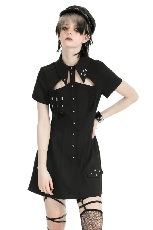 Gothic Black Mini Dress with Metal Studded Details Elegant Sequin Mini Dress