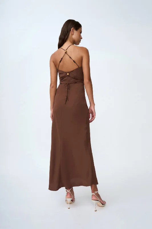 Hana Bias Bead Midi Dress | Final Sale - Chocolate Comfortable Lace-Up Midi Dress