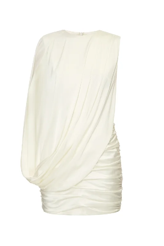 IVORY SILK MINI DRESS Cozy Ruched Mini Dress