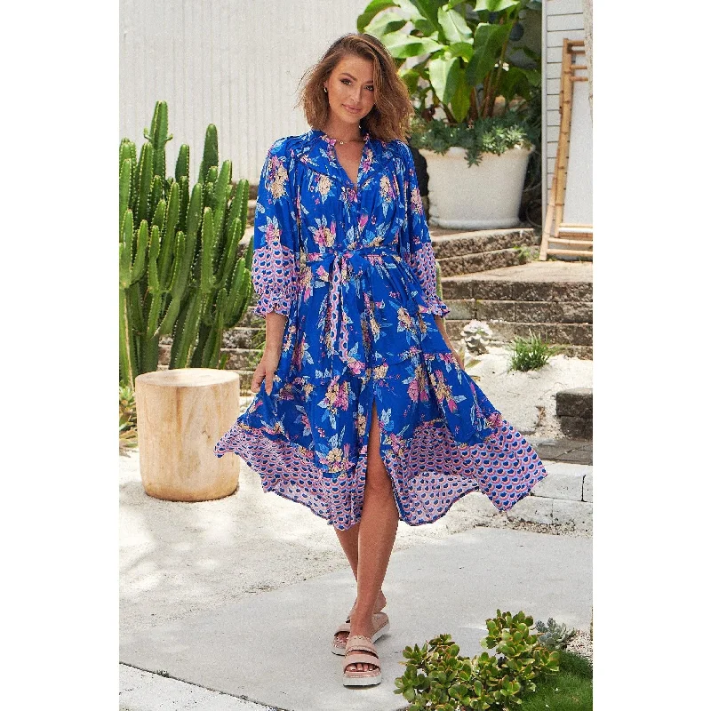 JAASE Seashore Print Briana Midi Dress Stylish Cold Shoulder Midi Dress