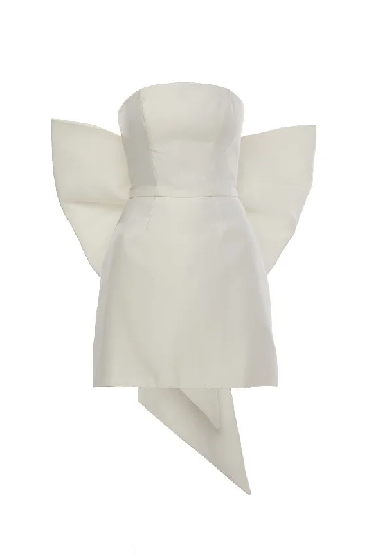 JOY WHITE MINI DRESS WITH BIG BOW Cozy Knit Mini Dress