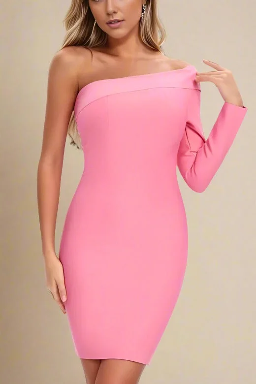 Kelly Long Sleeve Bandage Mini Dress - Hot Pink Comfortable Off-Shoulder Mini Dress