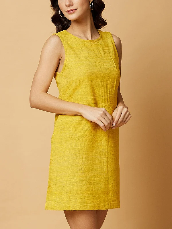 Koli Marigold Mini Dress Yellow Elegant Satin Lace Mini Dress