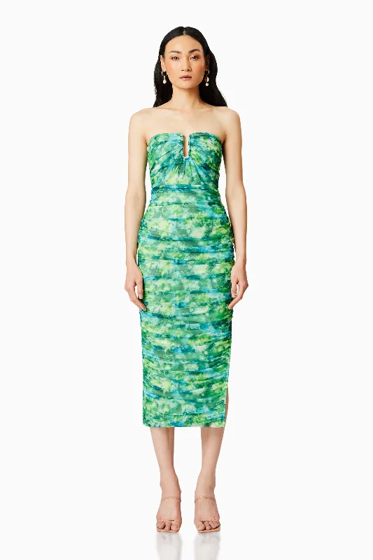 Larkspur Fitted Midi Dress In Green Comfortable Deep V Midi Dress