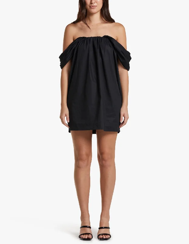 Palenia Mini Dress - Black Comfortable Off-Shoulder Mini Dress