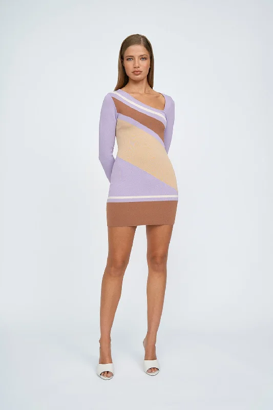 Monte Stripe Mini Dress | Final Sale - Lilac Sand Coffee Stylish Plaid Mini Dress