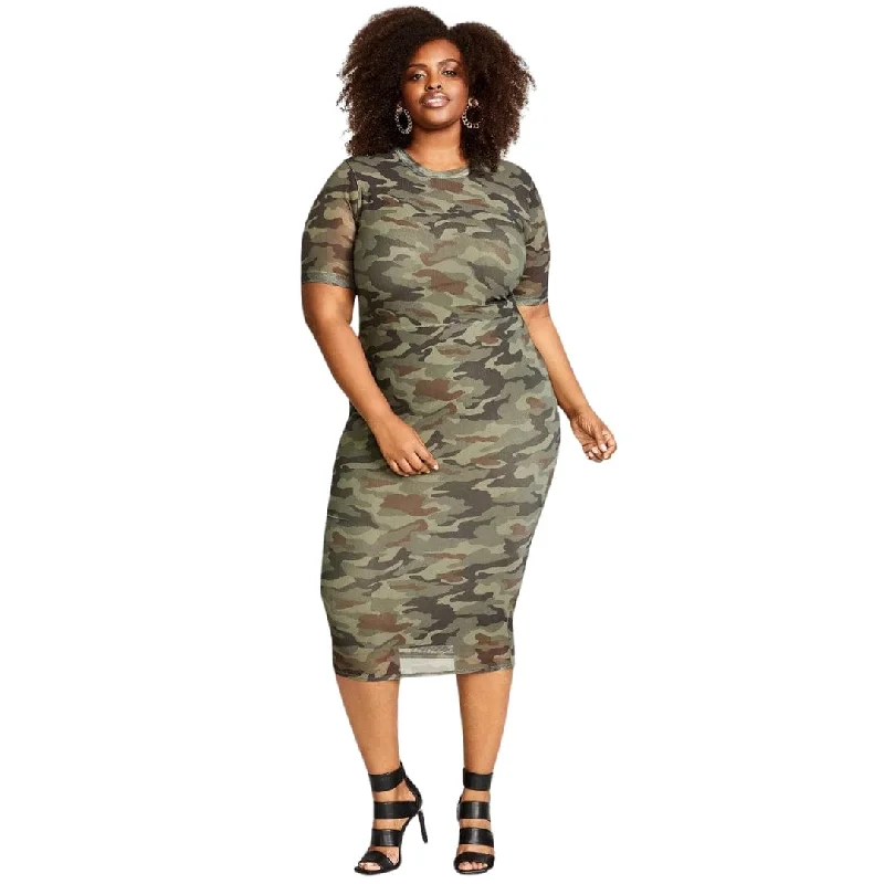 NINA PARKER - Plus Size Mesh Midi Dress Comfortable Deep V Midi Dress