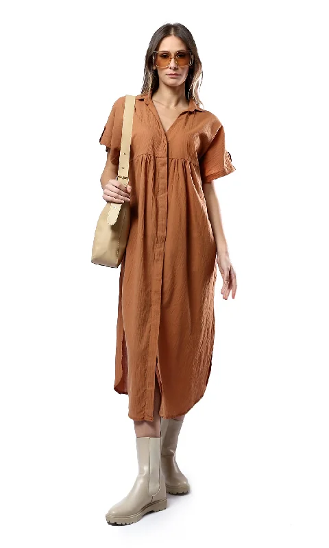 O178041 Havana Short Sleeves Comfy Midi Dress Fashionable Sheer Sleeve Midi Dress