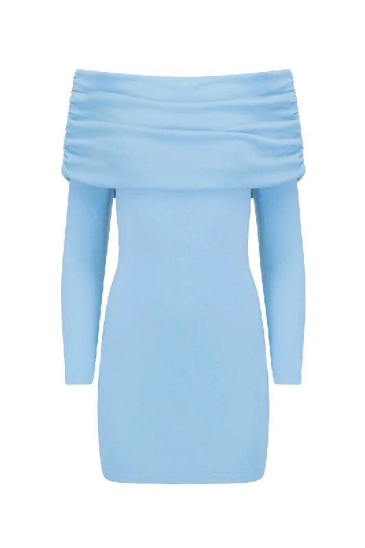 OFF SHOULDER MINI DRESS IN ARCTIC BLUE Chic Sleeveless Mini Dress