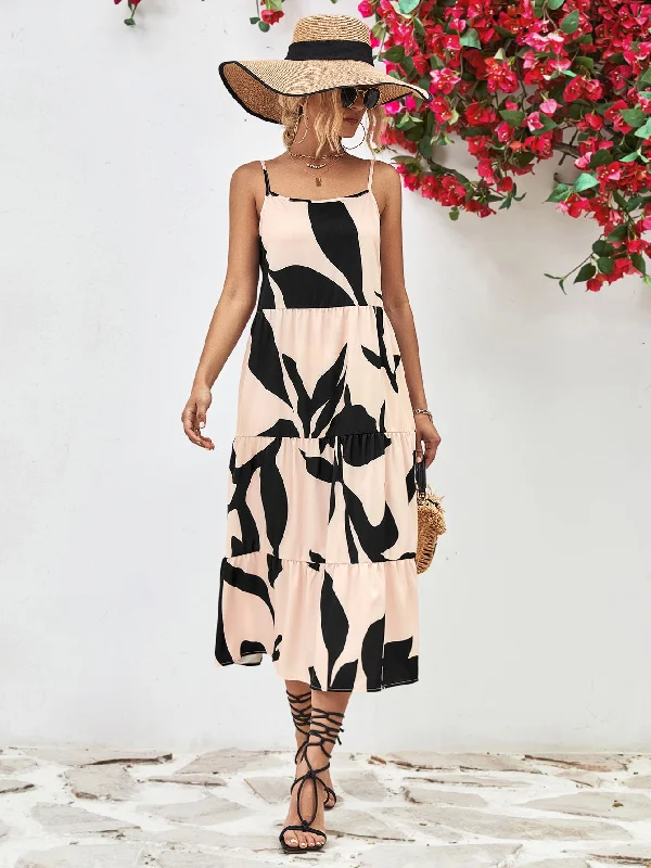 Printed Spaghetti Strap Tiered Midi Dress Stylish Tiered Midi Dress