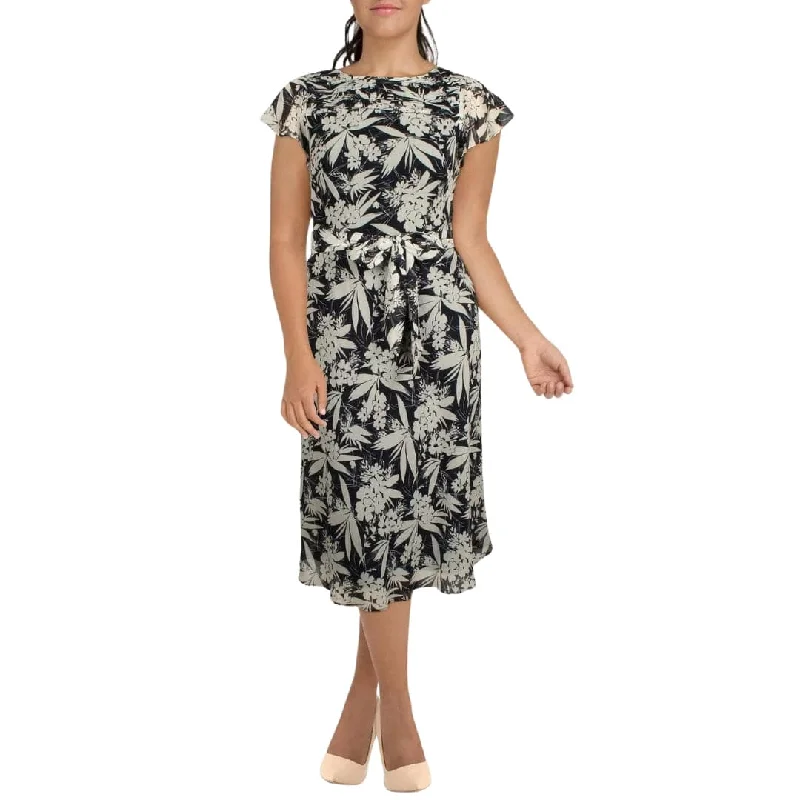 RALPH LAUREN - Georgette Floral MIDI Dress Stylish Midi Dress with Cuffs