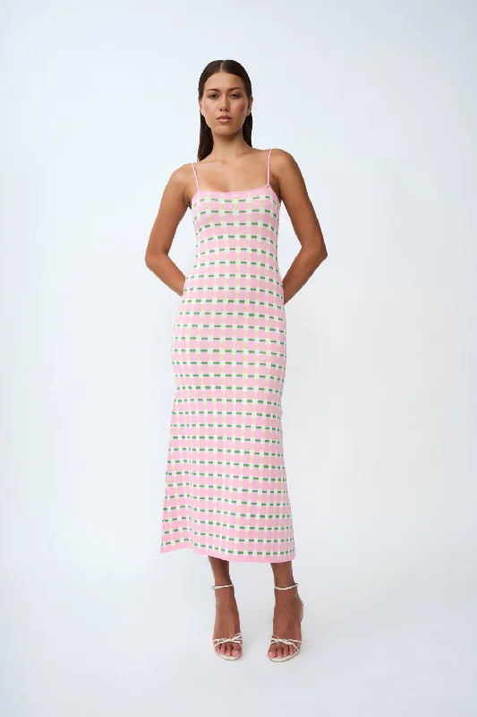 Remy Checker Knit Midi Dress | Final Sale - Pink Green Yellow Comfortable Sleeveless Midi Dress