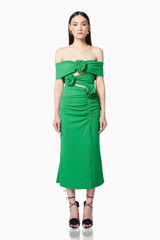 Sardinian 3D Midi Dress in Green Fashionable Wide Leg Midi Dress