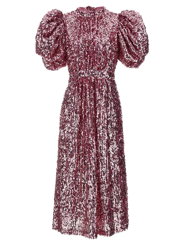 Sequin Midi Dress Trendy Flared Sleeve Midi Dress