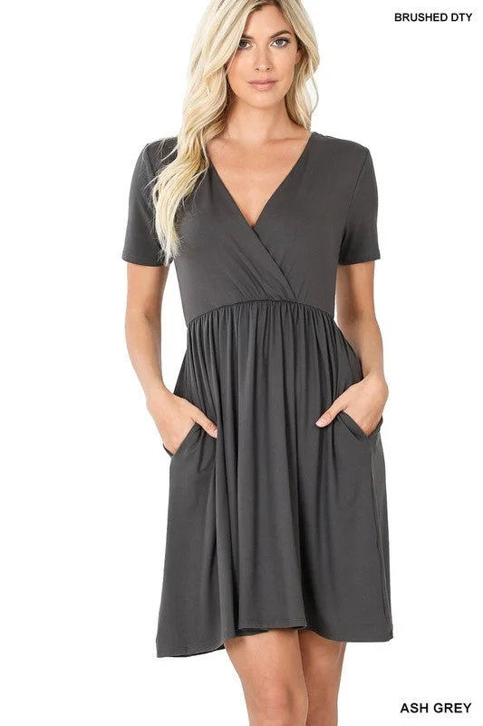 : Show Us Some Flirty Ash Grey Wrap Midi Dress Fashionable Chiffon Midi Dress