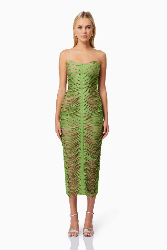 Stella Strapless Midi Dress In Green Fashionable High-Low Midi Dress