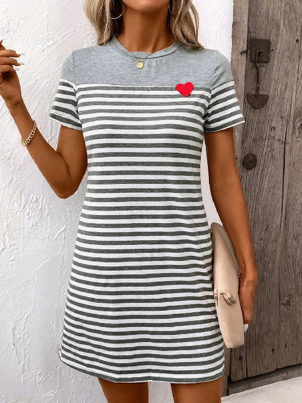 Striped Round Neck Short Sleeve Mini Dress Stylish Summer Mini Dress