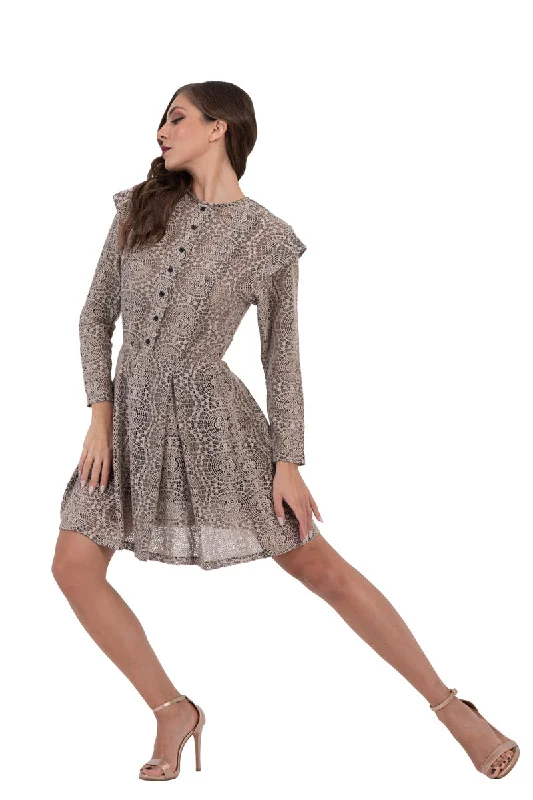 Taupe Lace Mini Dress With Long Sleeves Elegant Off-Shoulder Dress Mini