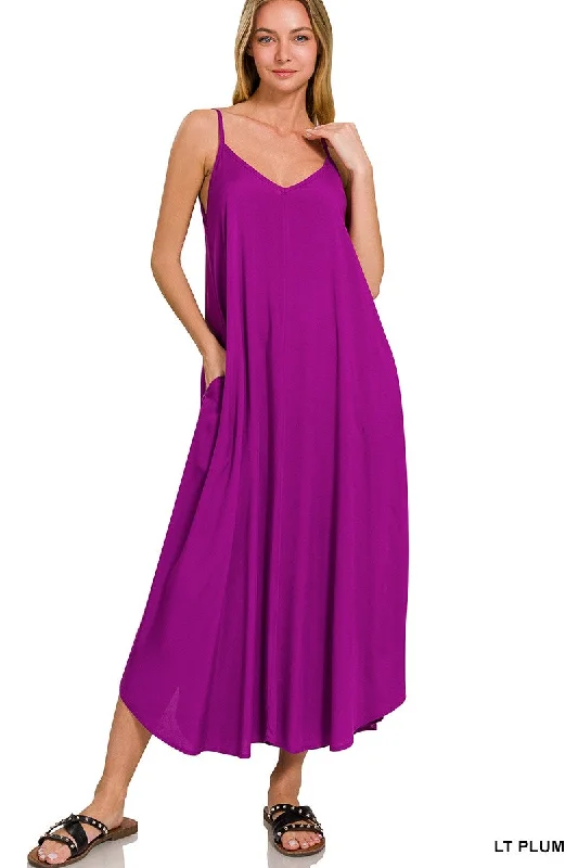 / Time Not Wasted Plum Cami Strap Midi Dress Trendy Flared Sleeve Midi Dress