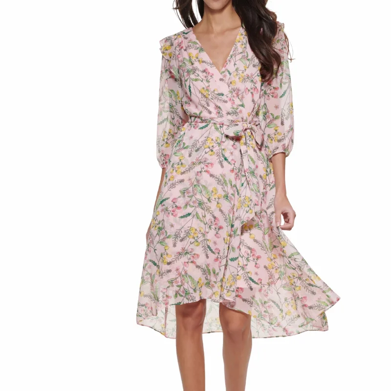 ORIGINAL - Chiffon Faux-Wrap MIDI Dress Fashionable Plaid Midi Dress