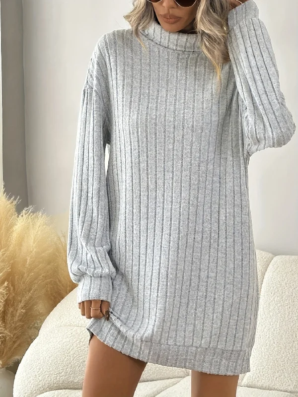 Turtleneck Dropped Shoulder Long Sleeve Mini Dress Cozy Knit Mini Dress