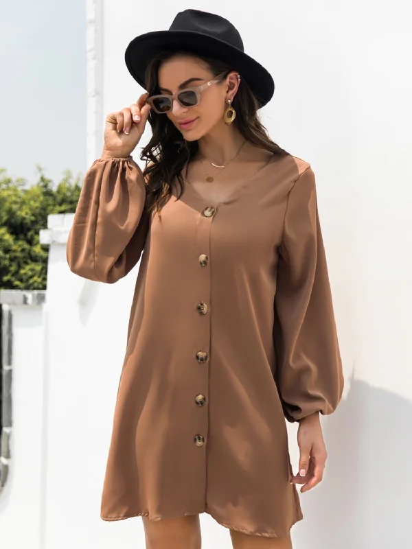 V-Neck Long Sleeve Mini Dress Fashionable Mini Dress with Frills