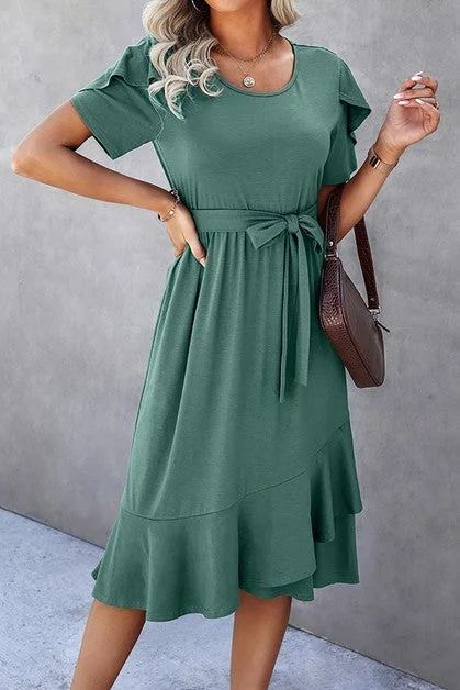 / Wherever You Go Green Scoop Neck Midi Dress Comfortable Stretch Midi Dress