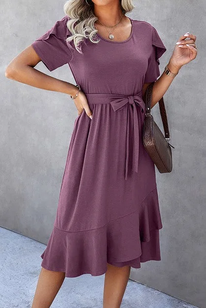 / Wherever You Go Purple Scoop Neck Midi Dress Trendy Floral Wrap Midi Dress