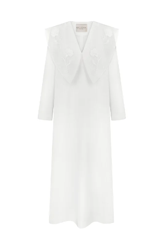 WHITE BLUEDOTTLE MIDI DRESS Fashionable Floral Embroidery Midi Dress