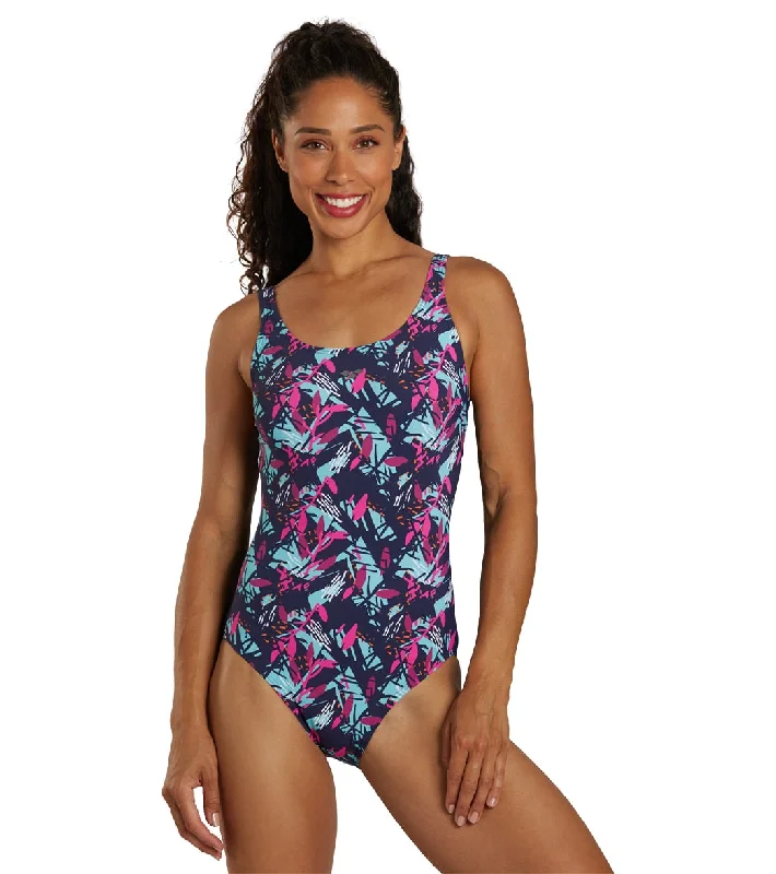 Arena Women's Bodylift Francy Wing Back One Piece Swimsuit Navy/Freak Rose Multi Sleek Racerback Swimsuit