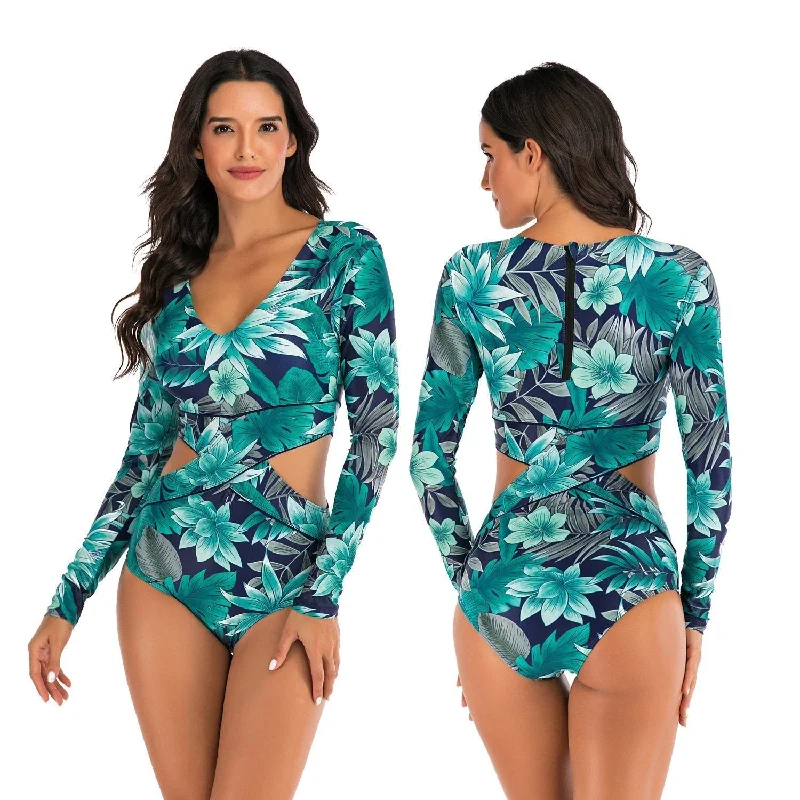 Long Sleeve One Piece Surfing Swimwear Bold Swimsuit Design