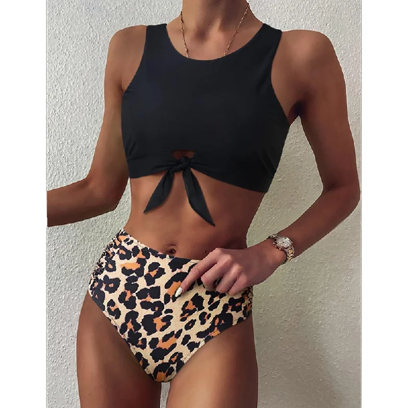 High Waist Bikini Leopard Floral Swimsuit Flirty Ruffle Swimsuit