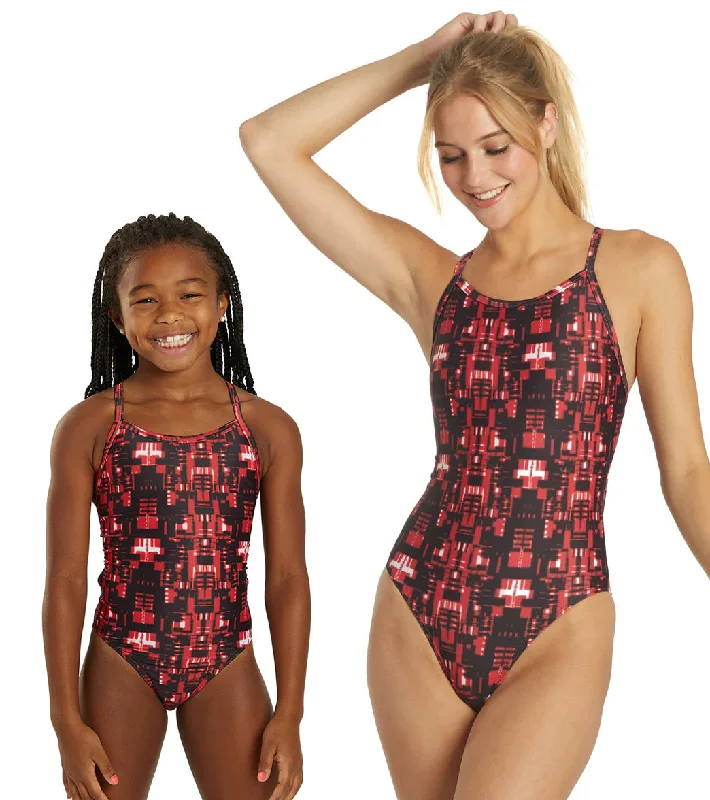 iSwim Varsity Blur Thin Strap One Piece Swimsuit (22-40) Fun Pattern Swimsuit