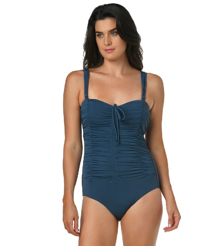 Jantzen Women's Solid Greta One Piece Swimsuit Azure Sleek Racerback Swimsuit