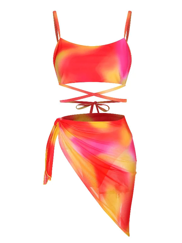 Multicolor 1960s Spaghetti Strap Swimsuit Set Vintage Swimwear Look