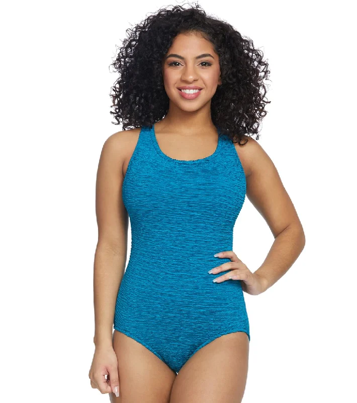 Penbrooke Krinkle Chlorine Resistant Cross Back One Piece Swimsuit (D-Cup) Beach Ready Swimsuit