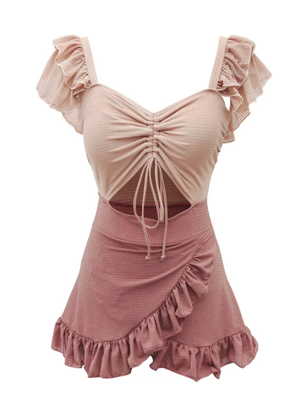 Retro 1940s Ruffled Keyhole Swimsuit Elegant Swimsuit Bottoms