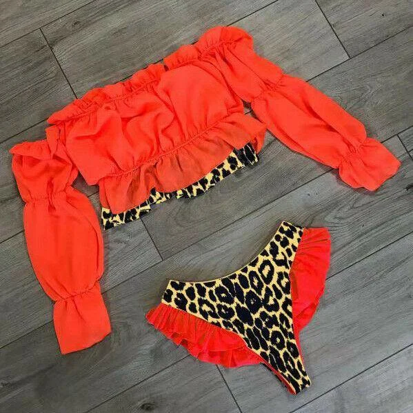 Sexy Women's Orange Long Sleeve Swimsuit Summer Ready Swimsuit