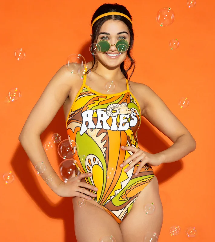 Sporti Groovy Zodiac Aries Thin Strap One Piece Swimsuit (22-44) Trendy Swimsuit Bottoms